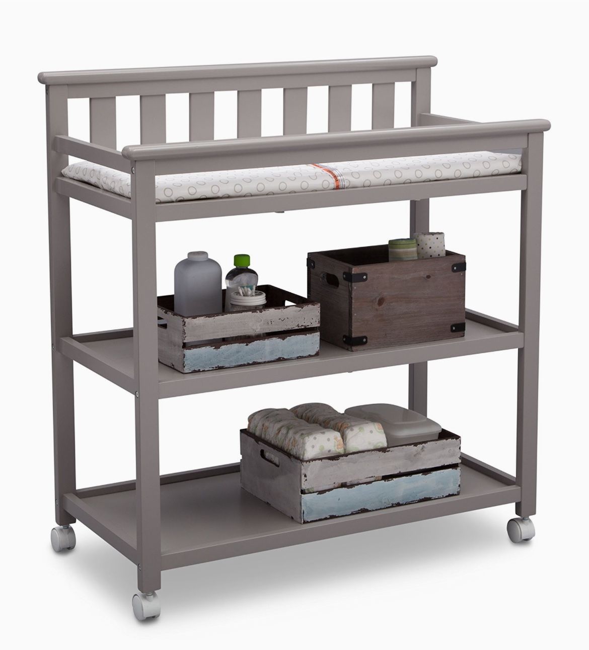 Flat Top Changing Table with Wheels and Changing Pad