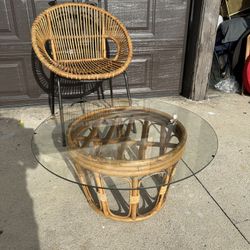 Vintage Bamboo Accent Chair Coffee Table And  Side table Drawer Each $127.00