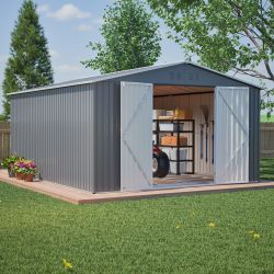 11x13 FT Metal Storage Shed with Reinforced Floor Frame Large 140.5 ft² Outdoor Garden Tool House Lockable Doors & 4 Air Vents Weatherproof Patio Back