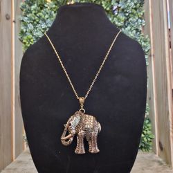 Vintage Antiqued Golden Elephant Pendant Necklace