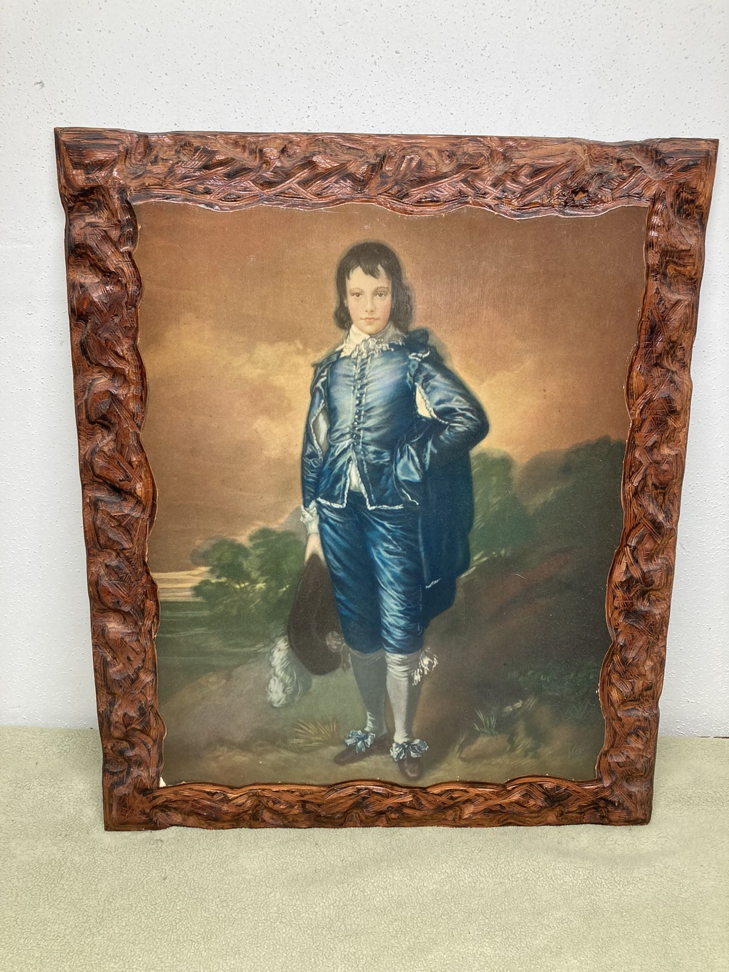 Blue Boy Print On Wood Circa 1970s