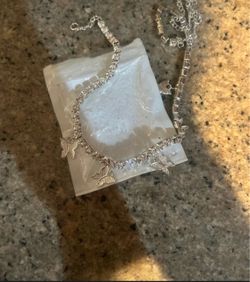 Silver Butterfly Charm Tennis Necklace