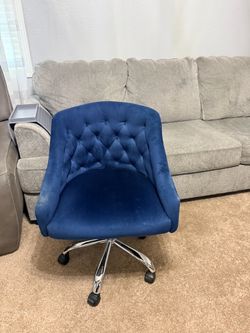 Blue Velvet Tufted Rolling Office Chair