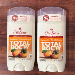Old Spice TOTAL BODY, ALUMINUM FREE Deodorant; Absorbs Sweat: Notes Of Mandarin + Sandalwood Scent; 3 oz Each (2 For $18)