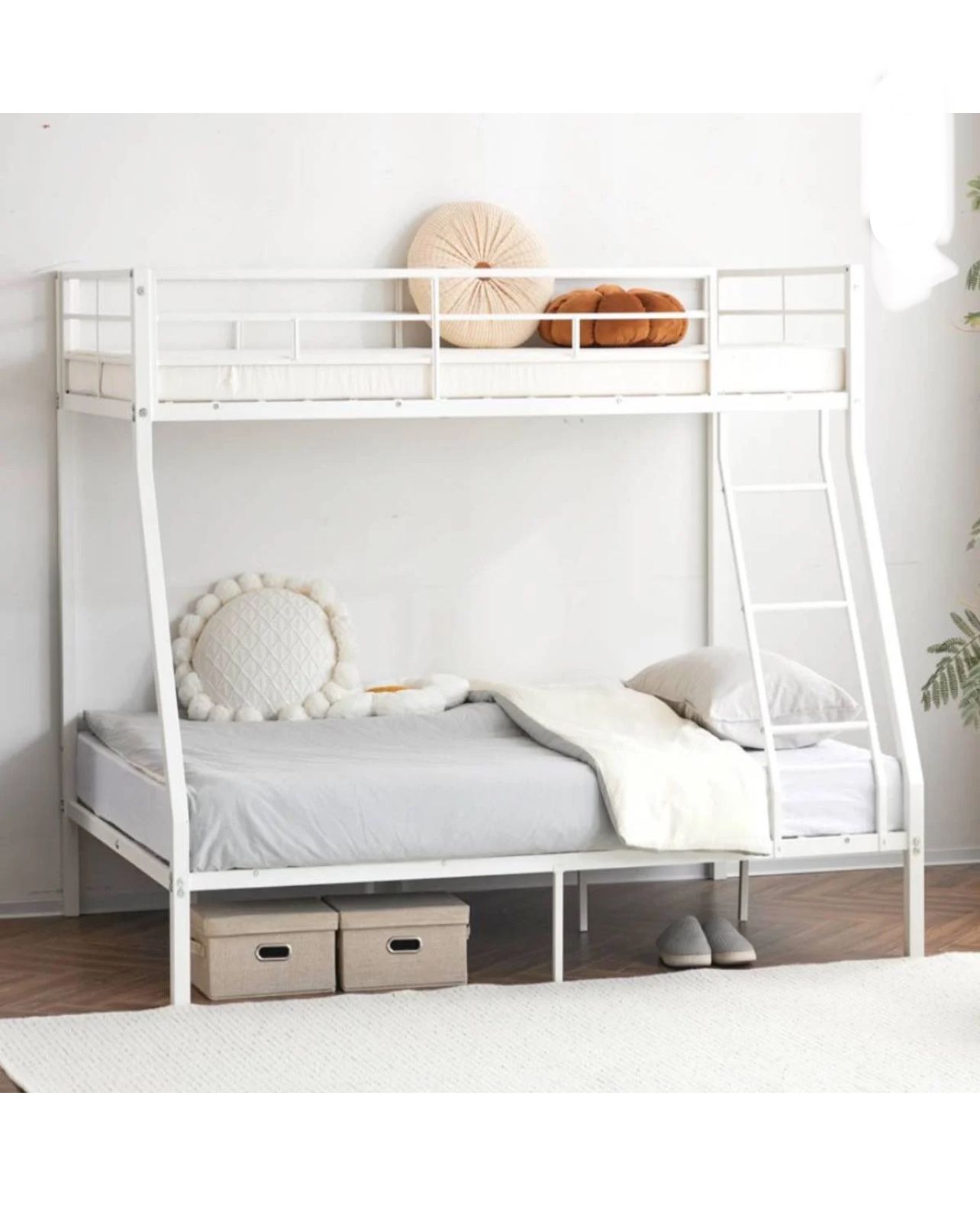 Twin Over Full Metal Bunk Bed with Stairs & Full-Length Guardrail, White, New in Box
