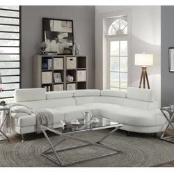 White Faux Leather Sectional Sofa 
