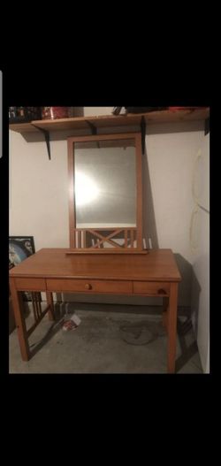 Wooden desk with mirror