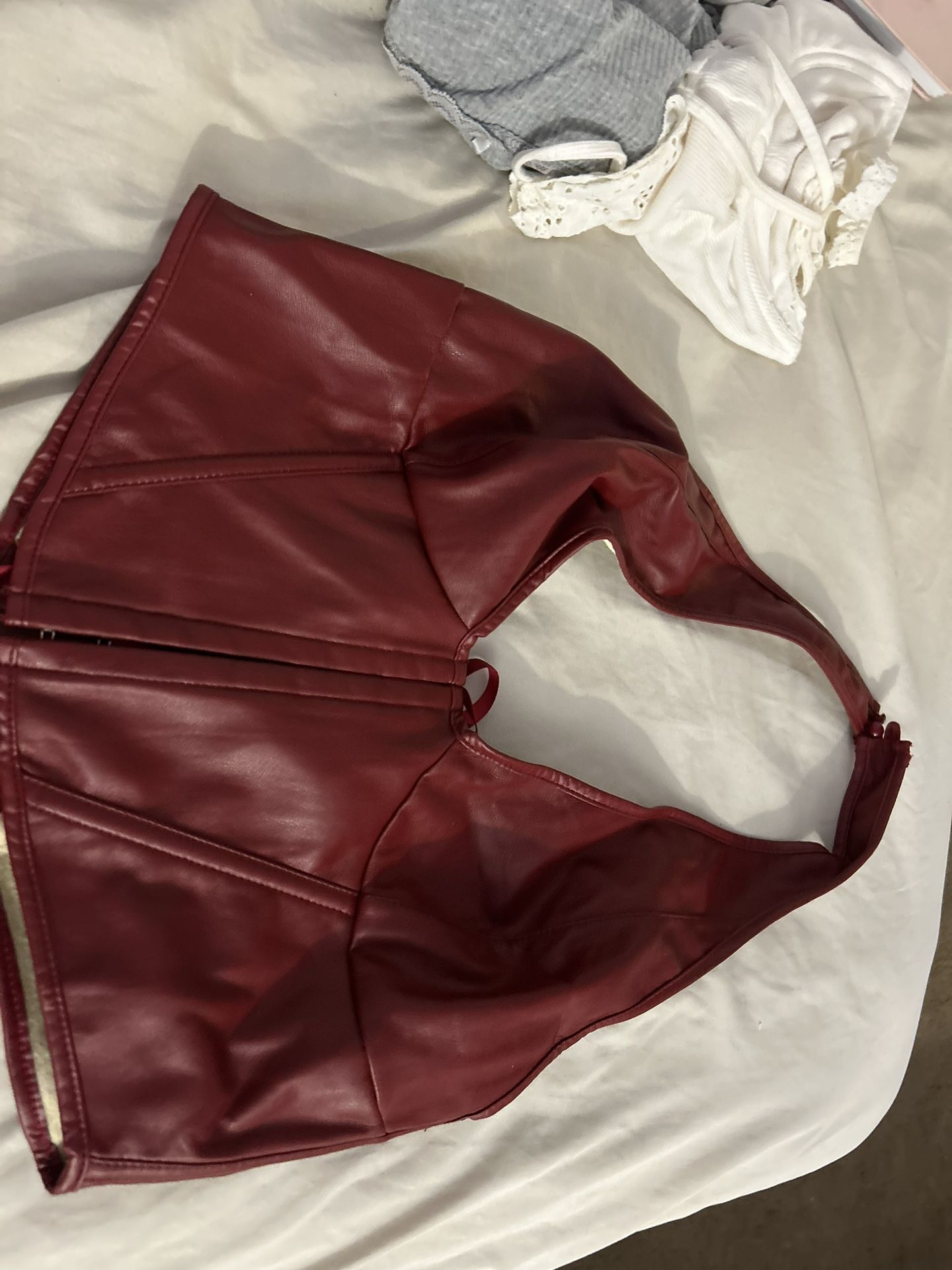 Red Leather Halter Top In Large