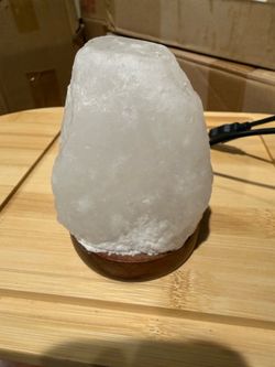 Glow White Salt Crystal Lamp — Natural Salt Night Light, Handcrafted Salt Lamp (with Neem Wood Base), Includes Dedicated Bulb and Touch Dimmer Switch