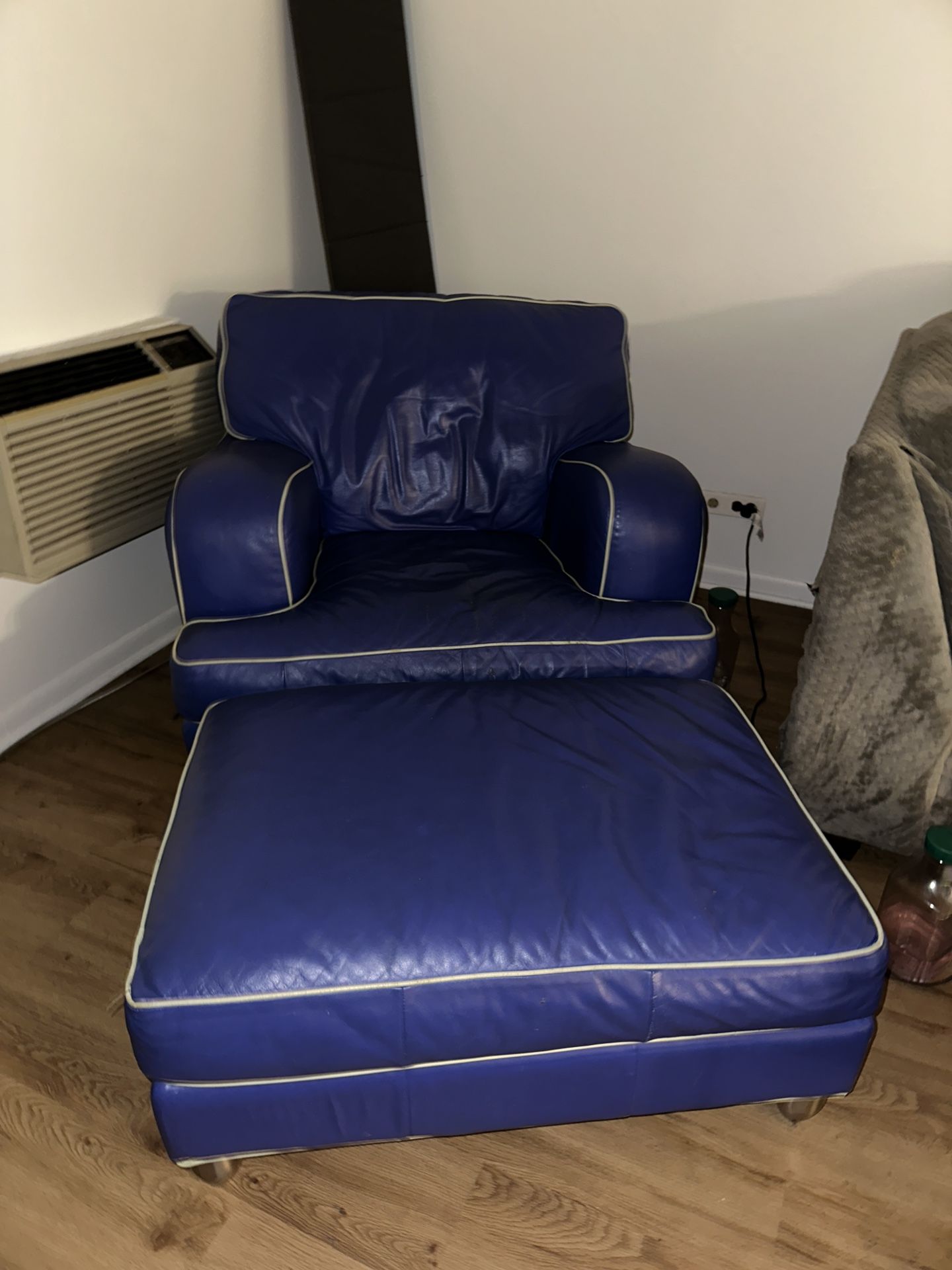 Leather Blue Couch With Ottoman
