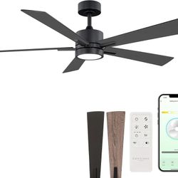 Bali Smart 5-Blade 52in Ceiling Fan 2700K-6000K CCT Selectable LED Light Kit with Remote Control and Black Hardware with Reversible Blades in Weathere