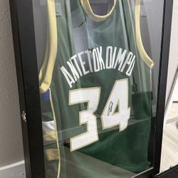Autographed Signed Giannis Antetokounmpo Milwaukee Green Custom Jersey JSA COA Framed