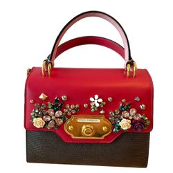 DOLCE & GABBANA Bag WELCOME Purse Purple Red Leather Crystal Crossbody handbag