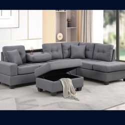 New Sectional W/ Ottoman And Tray