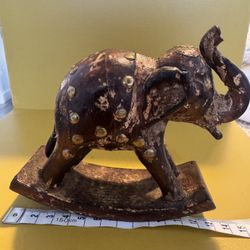 Vintage Hand-Carved Wooden Elephant Figurine