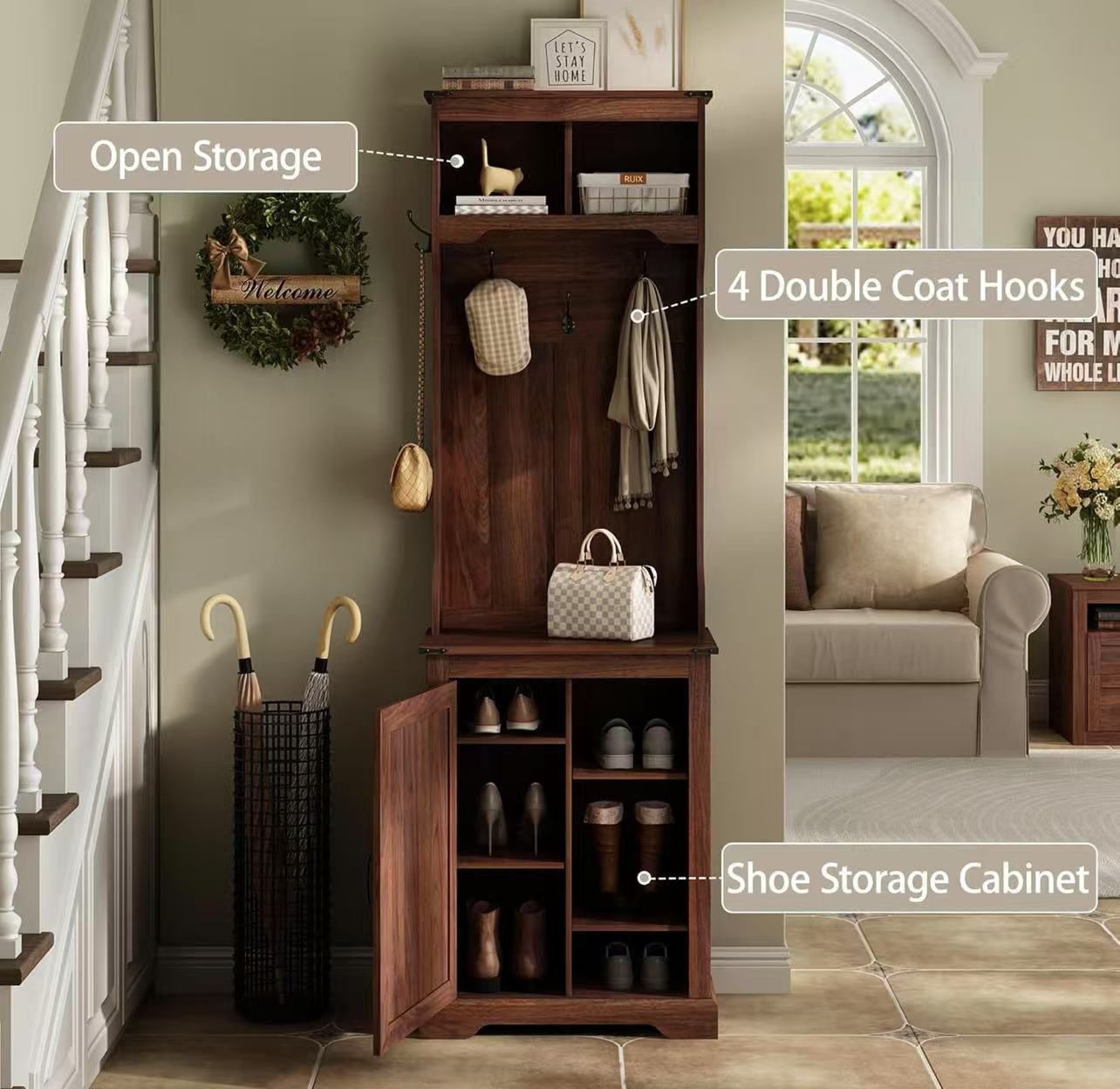 ✌️ Narrow Coat Rack with Shoe Storage, Shoe Cubbies Coat