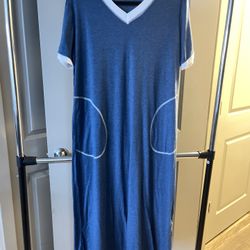 ADOME Long Nightgown for Women V Neck Short Sleeve Nightdress Loose Full Length Night wear with Pocket Slit on Sides SIZE M