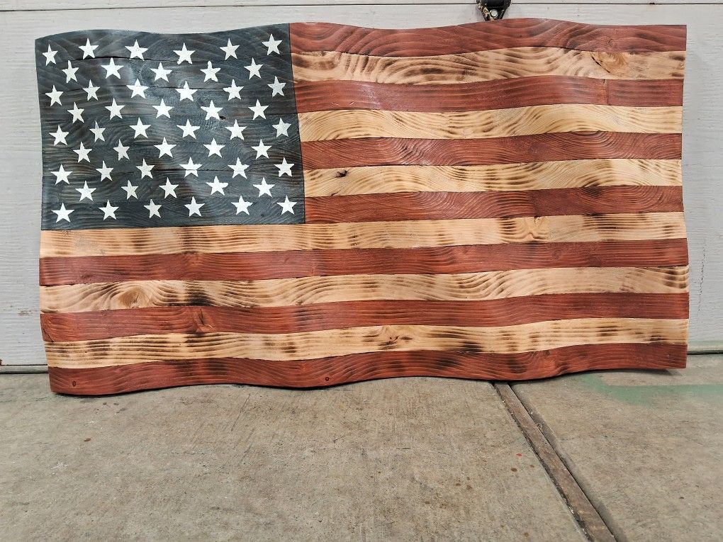 Carved Wavy American Flags