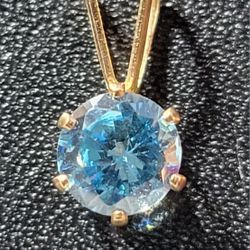 14K Pendant With Blue Topaz Stone, December Birthstone 