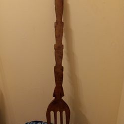 Wooden Fork Hand Carved Wall Hanging Decor Elephants 37" Vintage 