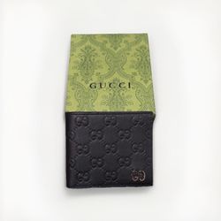 GG Emblem bi-fold wallet Monogram Leather Black Wallet