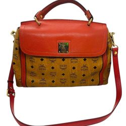 MCM Leather Crossbody Cognac In Viestos Detachable Strap