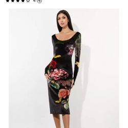 Alice and Olivia Black Floral Velvet Dress Sz 4