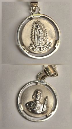 925 Sterling Silver Dual-sided Religious Design Pendant With 24" Figaro Chain