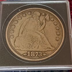 1873 SEATED LIBERTY DOLLAR W/ARROW ON BOTH SIDES OF DATE, VERY RARE 