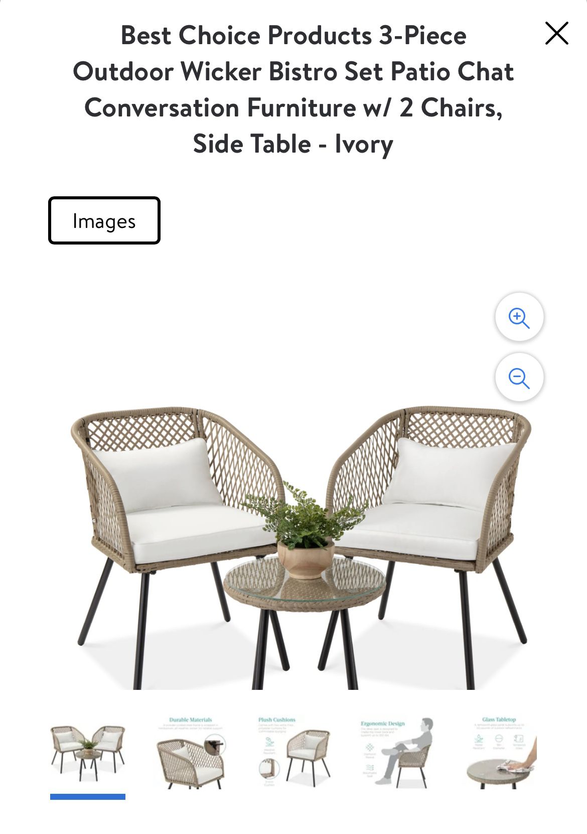 Best Choice Products 3-Piece Outdoor Wicker Bistro Set Patio Chat Conversation Furniture w/ 2 Chairs, Side Table - Ivory