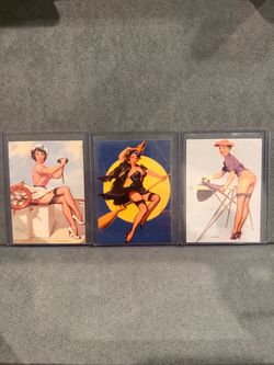 1995 Gil Elvgren Pin Up Art 3 Card Lot #23 #24 #28 Vintage Americana Collectible