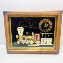 Vintage Linden 1855 Steam Locomotive & Tender Clock Art