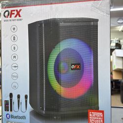 QFX 8-Inch Bluetooth Party Speaker – Rechargeable, 6800W, LED Ring Lights, Mic Input