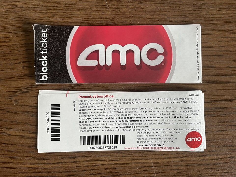 AMC Movie Black Tickets (5 Tickets)