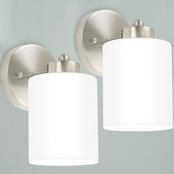 Frosted Wall Sconce Set of Two,Brushed Nickel Bathroom Vanity Lights,Modern Vanity 