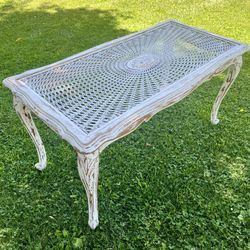 Mid-Century French Style Wicker and Wood Table