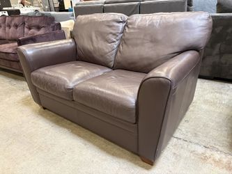 NATUZZI Espresso Brown Leather Loveseat with Wood Block Feet