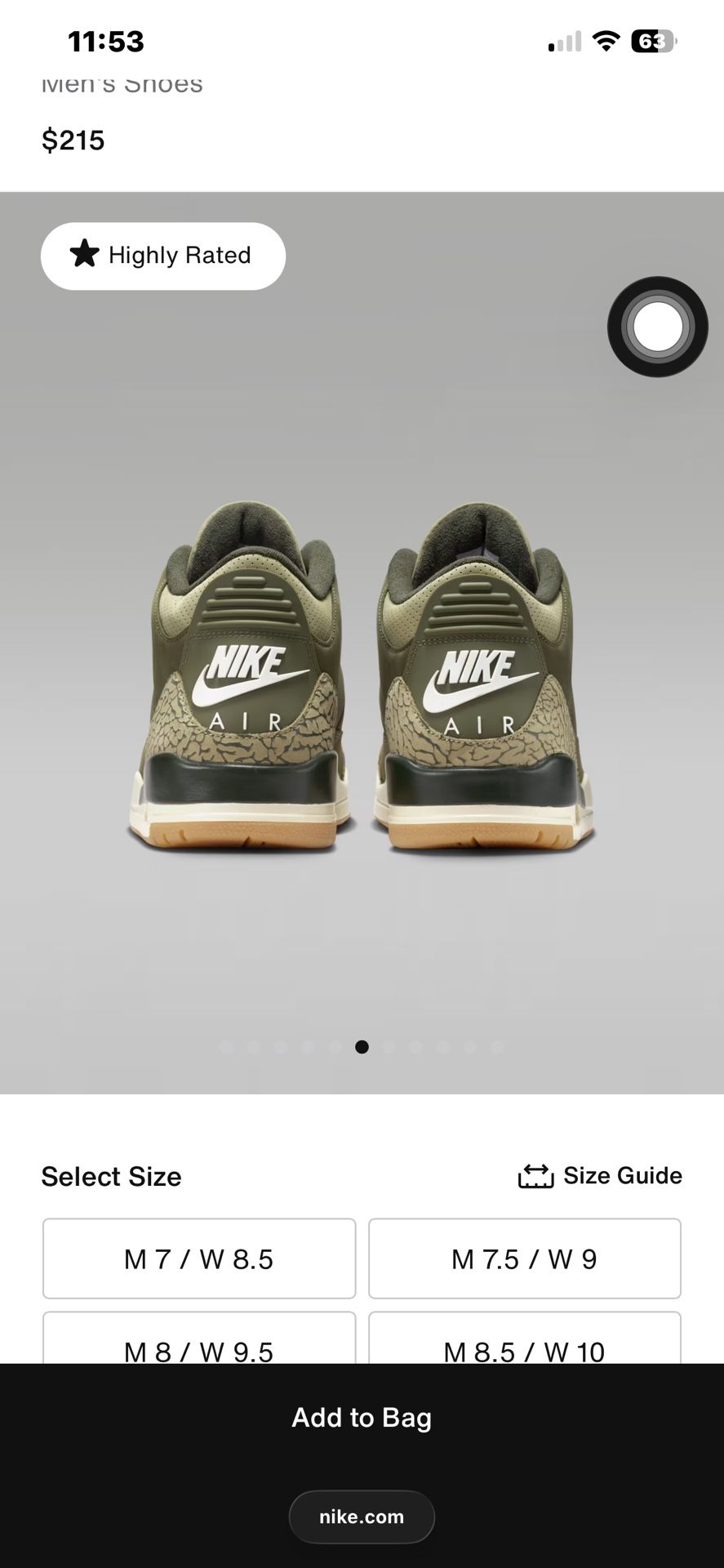 Air Jordan 3 Retro "Medium Olive" Size 9