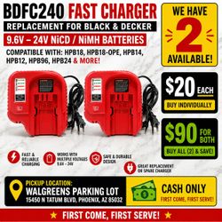 NEW BDFC240 Fast Charger for Black & Decker 9.6V–24V Batteries – 5 Available
