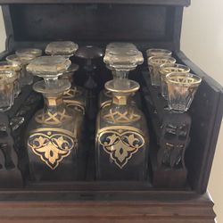 Antique Decanter Set With Glasses 