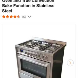 36 in. 5 Burner Dual Fuel Range with Gas Stove and Electric Oven and True Convection Bake Function in Stainless Steel