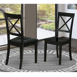 East West Furniture Boston Dining Room Chair - Cross Back Solid Wood Seat Chair,  Black.