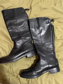 Black Leather Knee-High Riding Boots