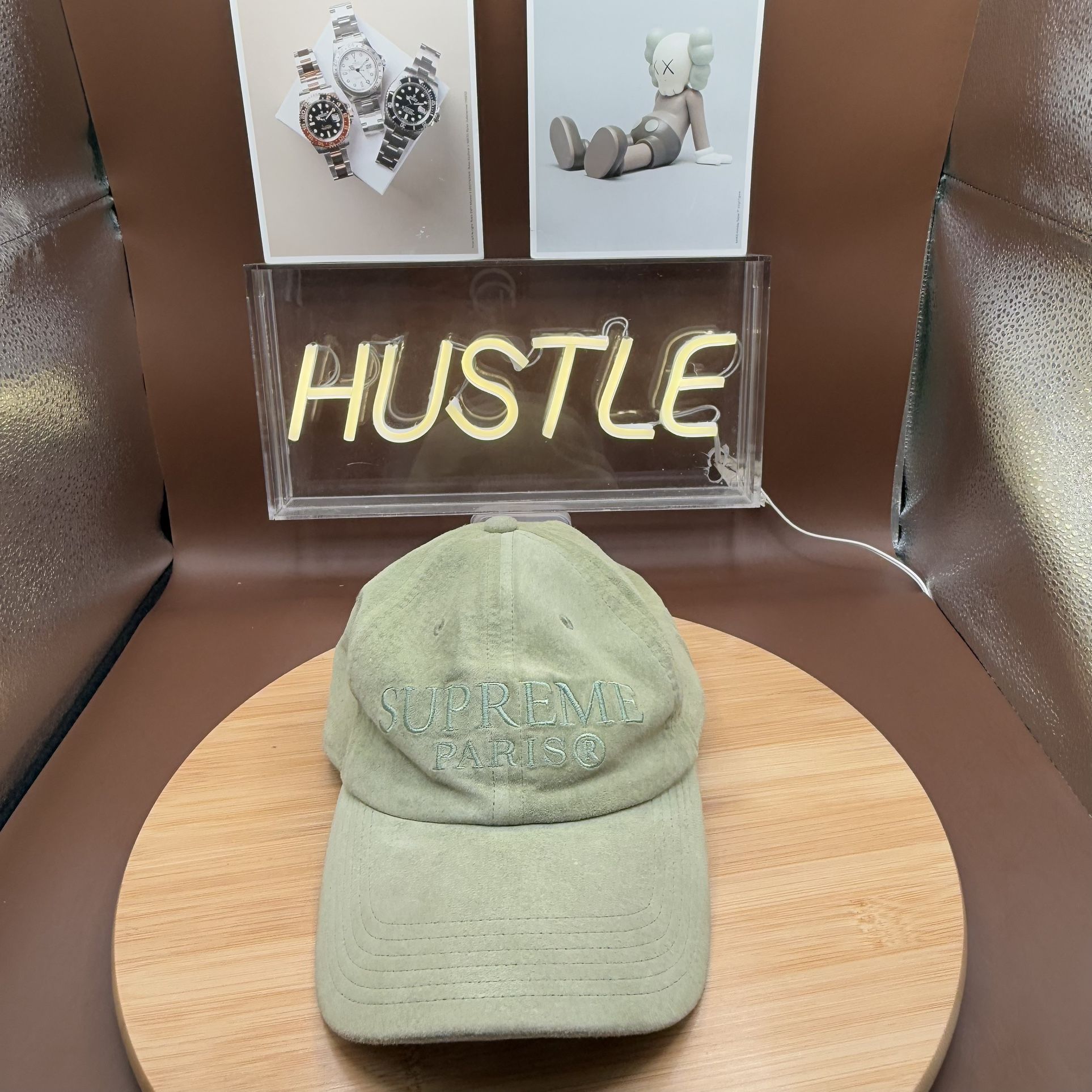 Supreme NY Mint Green Suede PARIS Tonal Logo 6 Panel Cap Hat (SS20)