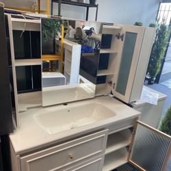 XMAS On Sale!! In Box Combo 40" Floating Wooden Vanity, Medicine Cabinet & Sink. Blue Or White