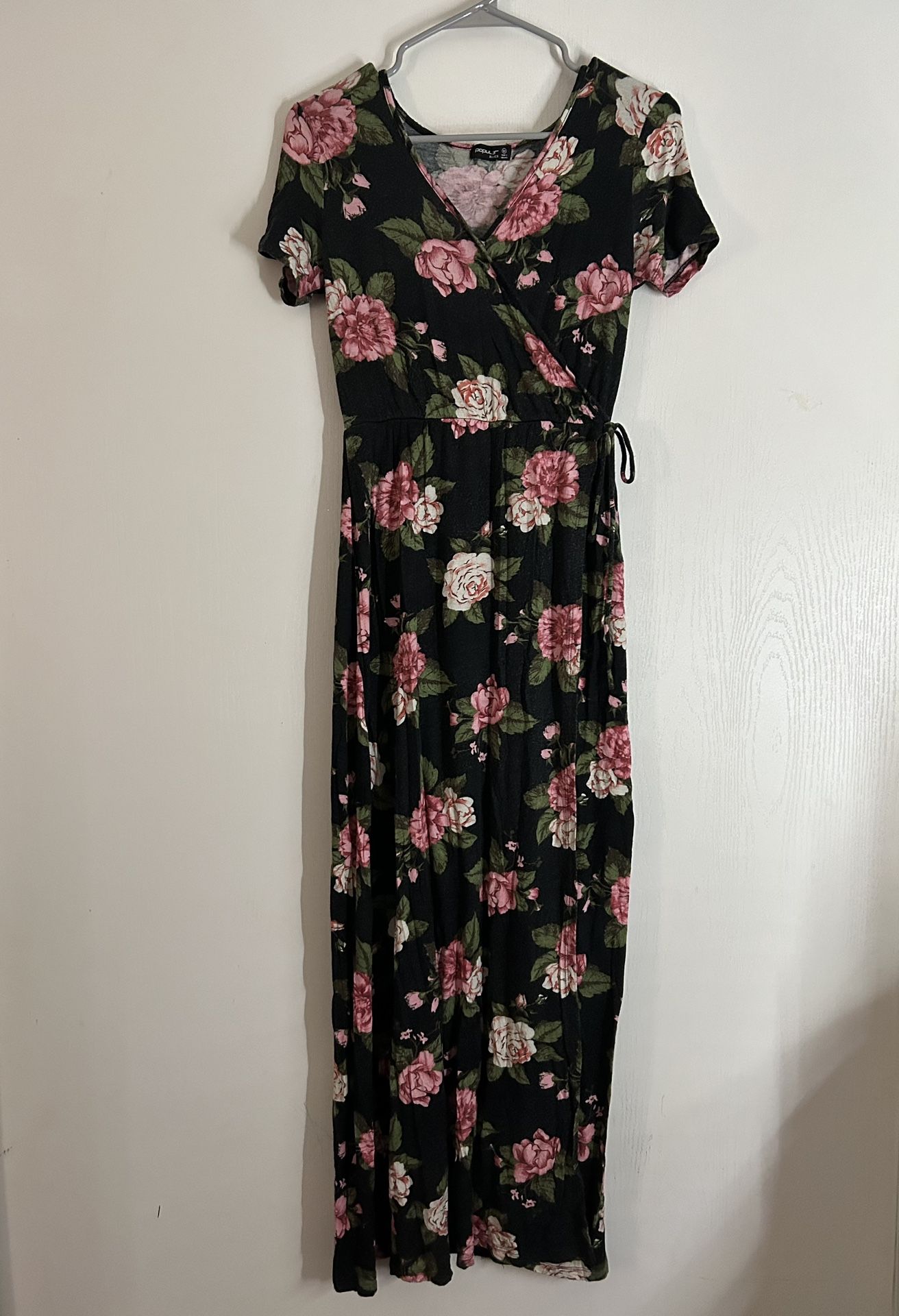 Pink Floral Black Dress