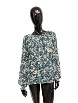 Ann Taylor Teal Floral Long-Sleeve Blouse