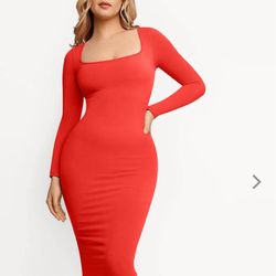 Shapewear Square Neck Long Sleeve Slimming Modal Maxi Dress