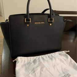 Authentic Michael Kors Large Black Leather Handbag