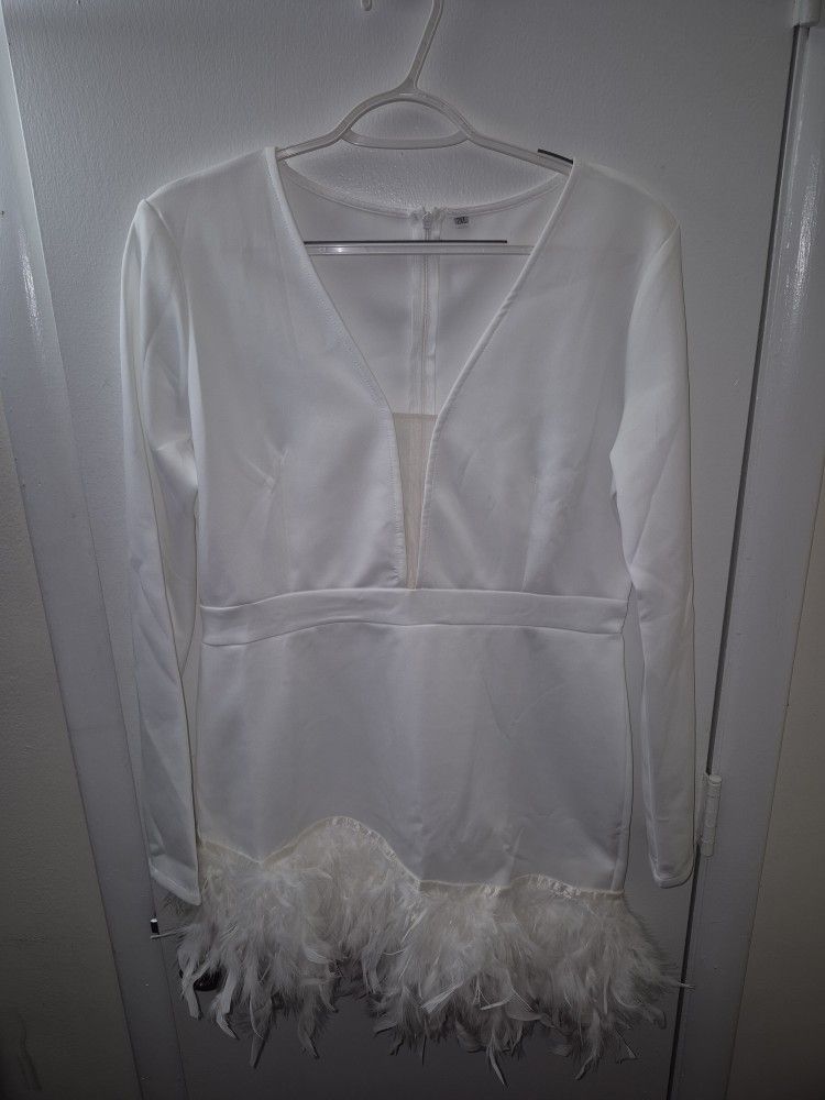 Deep V-line Mini Feather Dress BRAND NEW In Package